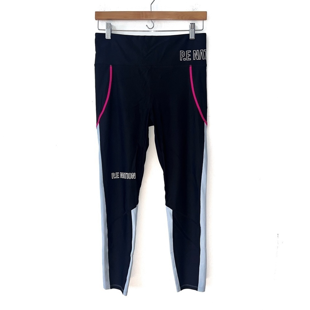P.E Nation Black Saber Logo Colorblock Neon Lined High Waisted Leggings